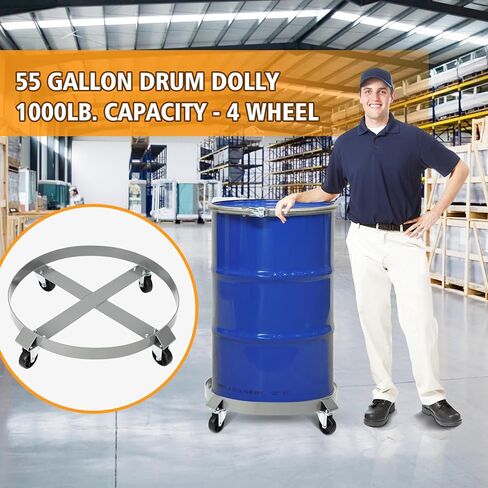 55 Gallon Drum Dolly - 4 Wheels, 1000lbs Load Capacity, 67cm Outer Ring, 3" Universal Casters, 2 Braked Rollers in Kuwait