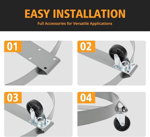 55 Gallon Drum Dolly - 4 Wheels, 1000lbs Load Capacity, 67cm Outer Ring, 3" Universal Casters, 2 Braked Rollers in Kuwait