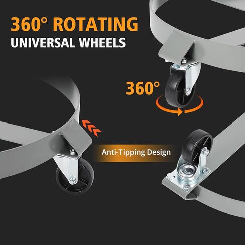 55 Gallon Drum Dolly - 4 Wheels, 1000lbs Load Capacity, 67cm Outer Ring, 3" Universal Casters, 2 Braked Rollers in Kuwait