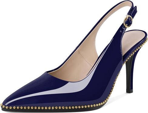 Joseywade Slingback Heels Women's Pointed Toe Stilettos High Heel Pumps Gold Beaded Dress Shoes in Saudi Arabia