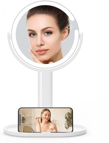 Lighted Makeup Mirror, 8" Rechargeable Double Sided Magnifying Mirror with 3 Colors Lights, Light Pink in Saudi Arabia