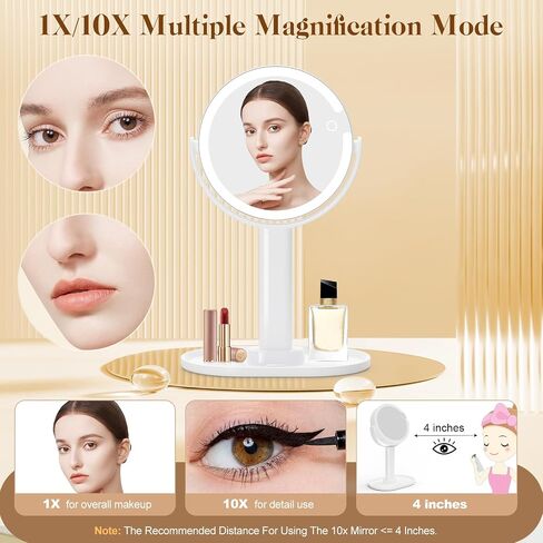 Lighted Makeup Mirror, 8" Rechargeable Double Sided Magnifying Mirror with 3 Colors Lights, Light Pink in Saudi Arabia