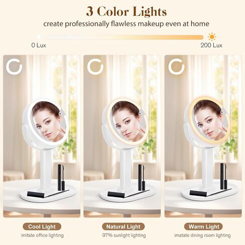 Lighted Makeup Mirror, 8" Rechargeable Double Sided Magnifying Mirror with 3 Colors Lights, Light Pink in Saudi Arabia