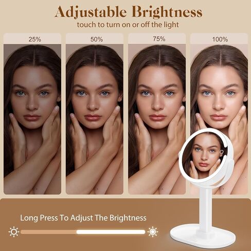 Lighted Makeup Mirror, 8" Rechargeable Double Sided Magnifying Mirror with 3 Colors Lights, Light Pink in Saudi Arabia