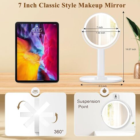 Lighted Makeup Mirror, 8" Rechargeable Double Sided Magnifying Mirror with 3 Colors Lights, Light Pink in Saudi Arabia