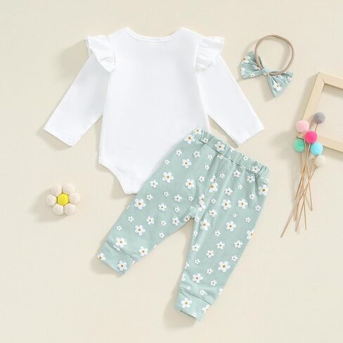 Muasaaluxi Newborn Baby Girl Clothes Ruffle Long Sleeve ''Daddys Girl'' Romper Onesie Daisy Long Pants Headband Fall Outfit in Saudi Arabia