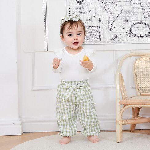 Kaipiclos Infant Baby Girl Clothes 0 3 6 12 18 24 Months Rib Knit Romper Daisy Print Pants Headband Baby Clothes for Girls in Kuwait
