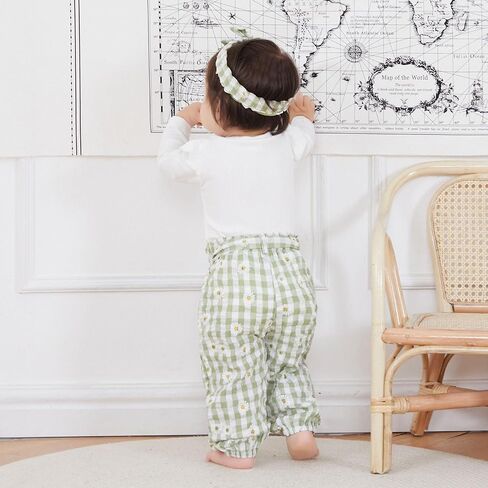 Kaipiclos Infant Baby Girl Clothes 0 3 6 12 18 24 Months Rib Knit Romper Daisy Print Pants Headband Baby Clothes for Girls in Kuwait