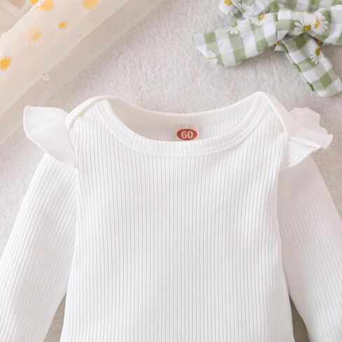 Kaipiclos Infant Baby Girl Clothes 0 3 6 12 18 24 Months Rib Knit Romper Daisy Print Pants Headband Baby Clothes for Girls in Kuwait
