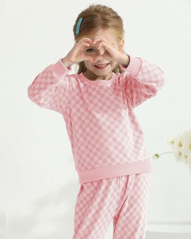 WESIDOM Toddler Baby Girl Clothes Checkered Long Sleeve Pullover Tops + Pants Toddler Girl Sweatsuit Fall Winter Outfits in Kuwait