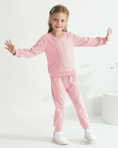 WESIDOM Toddler Baby Girl Clothes Checkered Long Sleeve Pullover Tops + Pants Toddler Girl Sweatsuit Fall Winter Outfits in Kuwait