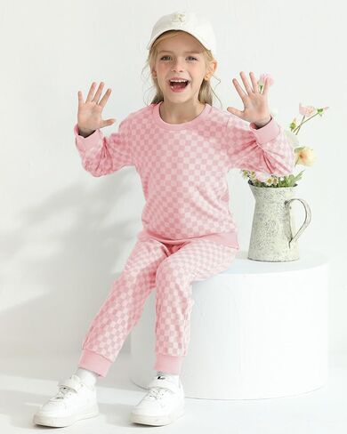 WESIDOM Toddler Baby Girl Clothes Checkered Long Sleeve Pullover Tops + Pants Toddler Girl Sweatsuit Fall Winter Outfits in Kuwait