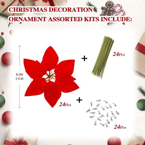 Luyue 12 قطعة من زهور البونسيتة الحمراء الاصطناعية لعيد الميلاد مع سيقان زينة زخرفية لعيد الميلاد المزخرف لشجرة عيد الميلاد إكليل البونسيتة لتزيين العطلات (مع السيقان والمشابك) in Kuwait