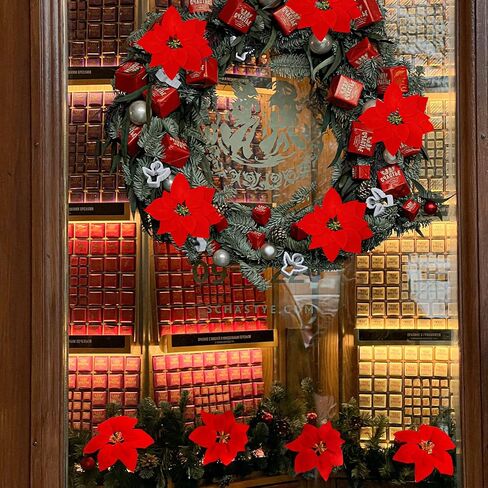 Luyue 12 قطعة من زهور البونسيتة الحمراء الاصطناعية لعيد الميلاد مع سيقان زينة زخرفية لعيد الميلاد المزخرف لشجرة عيد الميلاد إكليل البونسيتة لتزيين العطلات (مع السيقان والمشابك) in Kuwait