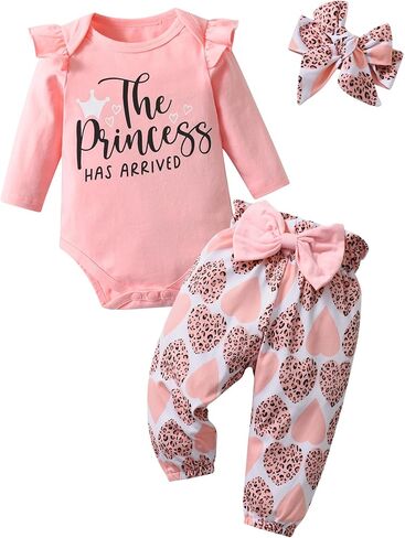 KuKitty Newborn Baby Girl Clothes Long Sleeve Letter Print Romper Bow Pants Headband Infant Girls 3Pcs Outfits Set in Saudi Arabia