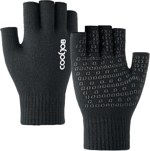 COOLJOB 2 Pairs Warm Knit Fingerless Winter Gloves with Non-slip Silicone Grip, Half Finger Stretchy Mittens for Men Women in Kuwait