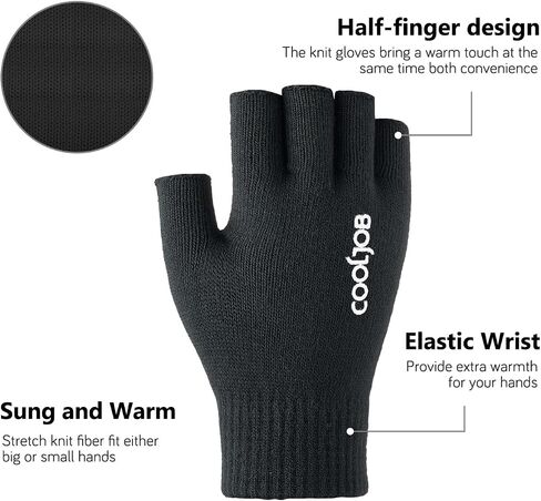 COOLJOB 2 Pairs Warm Knit Fingerless Winter Gloves with Non-slip Silicone Grip, Half Finger Stretchy Mittens for Men Women in Kuwait