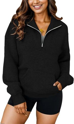 YeGine Womens Sweatshirt Oversized Quarter Zip Pullover Half Zip Long Sleeve Top in Kuwait
