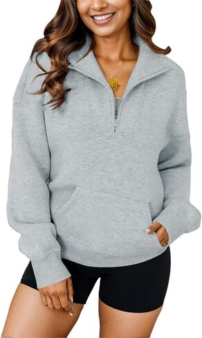 YeGine Womens Sweatshirt Oversized Quarter Zip Pullover Half Zip Long Sleeve Top in Kuwait