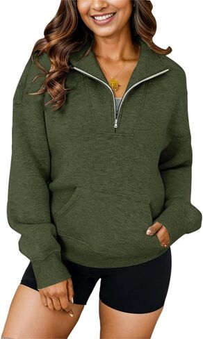 YeGine Womens Sweatshirt Oversized Quarter Zip Pullover Half Zip Long Sleeve Top in Kuwait
