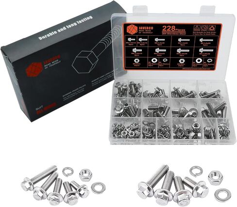 228pcs M6 12 16 20 25 30mm,M8 x 16 20 25 30mm, Flanged Hex Head Bolts Flange Hexagon Screws, Stainless Steel 304, Bolts and Nuts Assortment Set Fasteners (Black) in Saudi Arabia