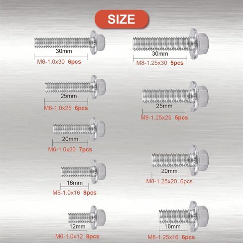 228pcs M6 12 16 20 25 30mm,M8 x 16 20 25 30mm, Flanged Hex Head Bolts Flange Hexagon Screws, Stainless Steel 304, Bolts and Nuts Assortment Set Fasteners (Black) in Saudi Arabia