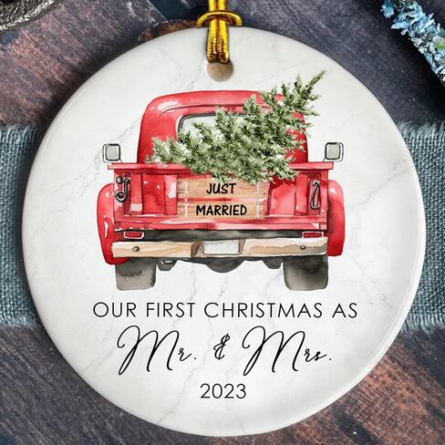 Mr and Mrs Gifts - Wedding Gifts for Couples 2024, First Christmas Married Ornament, Just Married Glass Ornaments for Newlywed, Bridal Shower Gifts for Bride 1st Married Crystal Ornament with Gift Box in Saudi Arabia