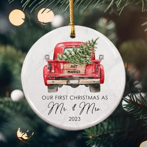 Mr and Mrs Gifts - Wedding Gifts for Couples 2024, First Christmas Married Ornament, Just Married Glass Ornaments for Newlywed, Bridal Shower Gifts for Bride 1st Married Crystal Ornament with Gift Box in Saudi Arabia