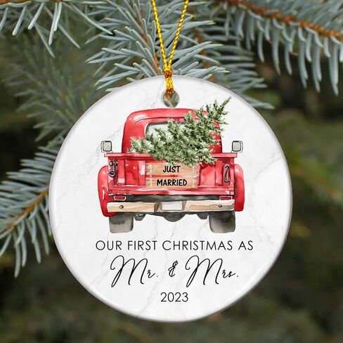 Mr and Mrs Gifts - Wedding Gifts for Couples 2024, First Christmas Married Ornament, Just Married Glass Ornaments for Newlywed, Bridal Shower Gifts for Bride 1st Married Crystal Ornament with Gift Box in Saudi Arabia