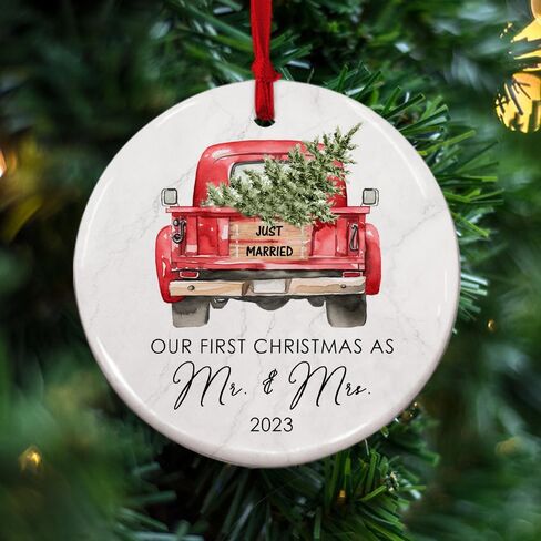 Mr and Mrs Gifts - Wedding Gifts for Couples 2024, First Christmas Married Ornament, Just Married Glass Ornaments for Newlywed, Bridal Shower Gifts for Bride 1st Married Crystal Ornament with Gift Box in Saudi Arabia