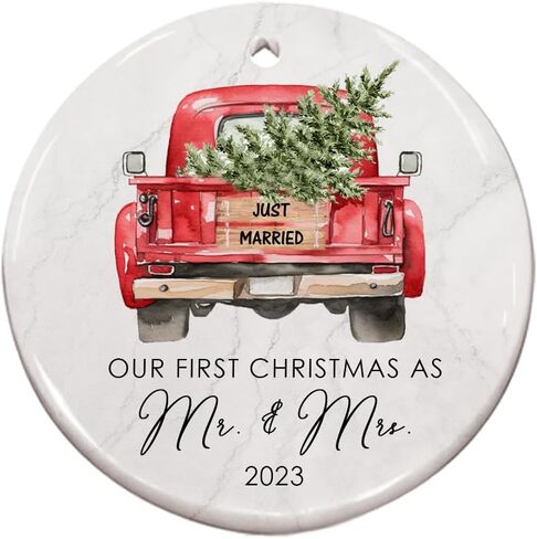 Mr and Mrs Gifts - Wedding Gifts for Couples 2024, First Christmas Married Ornament, Just Married Glass Ornaments for Newlywed, Bridal Shower Gifts for Bride 1st Married Crystal Ornament with Gift Box in Saudi Arabia