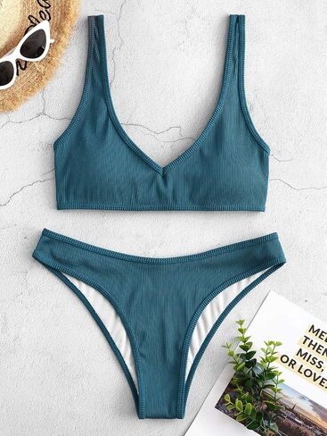 ZAFUL Women's Scoop Neck Padded Printed High Cut Bikini Set Two Piece Swimsuit in Saudi Arabia