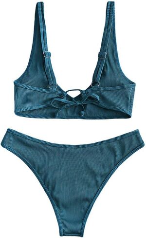 ZAFUL Women's Scoop Neck Padded Printed High Cut Bikini Set Two Piece Swimsuit in Saudi Arabia