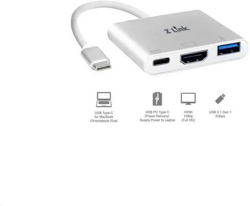 3 in 1 USB C HUB w/HDMI Up to 4K, USB 3.0 5 Gbps, 5V PD Power Pass Thur, add a Monitor, USB C Interface, for Laptops and Desktops. in Saudi Arabia