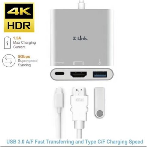 3 in 1 USB C HUB w/HDMI Up to 4K, USB 3.0 5 Gbps, 5V PD Power Pass Thur, add a Monitor, USB C Interface, for Laptops and Desktops. in Saudi Arabia