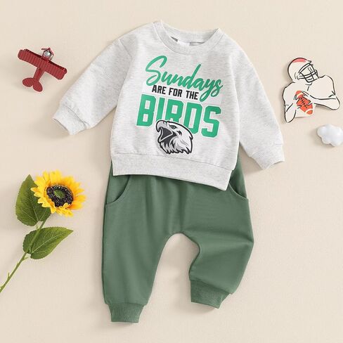 Baby Boy Football Outfit Toddler Little Boys Rugby Game Day Clothes Set Letter Print Eagles Sweatshirt Tops Pants 2PCS Set in Kuwait