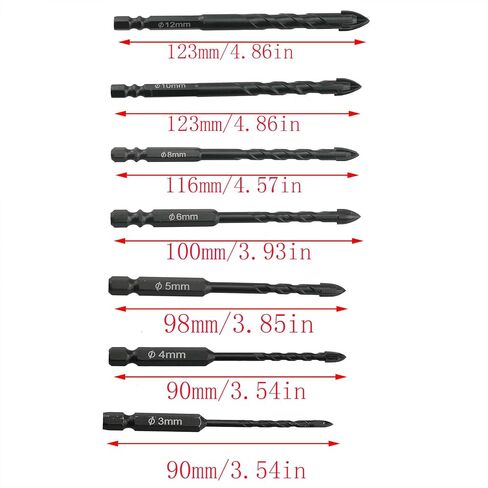 10PCS Four Flute Hex Shank Drill Bit Set (7 Sizes) for Glass Concrete Ceramic Tile Wood Plastic Stone and Alloy Drilling in Saudi Arabia