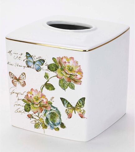 Avanti Linens - Wastebasket, Decorative Trash Can, Butterfly Inspired Home Decor (Butterfly Garden Collection),White in Saudi Arabia