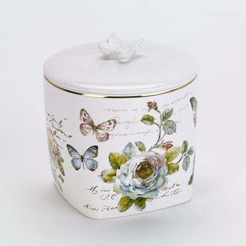 Avanti Linens - Wastebasket, Decorative Trash Can, Butterfly Inspired Home Decor (Butterfly Garden Collection),White in Saudi Arabia