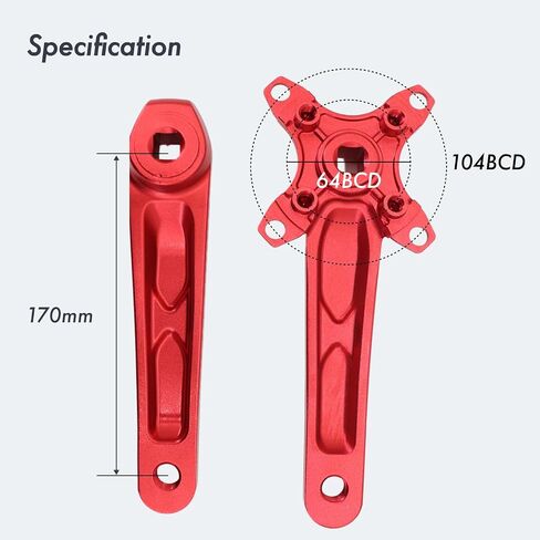 DJC MTB Crankset Square Tapered Hole 104BCD with Chainring 32 34 36 38T 170mm 175mm Bike Crankset Aluminum Black red in Kuwait
