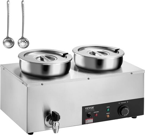 VEVOR Electric Soup Warmer, Four 7.4QT Stainless Steel Round Pot 86~185°F Adjustable Temp, 1500W Commercial Bain Marie with Anti-Dry Burn and Reset Button, Soup Station for Restaurant, Buffet, Silver in Saudi Arabia