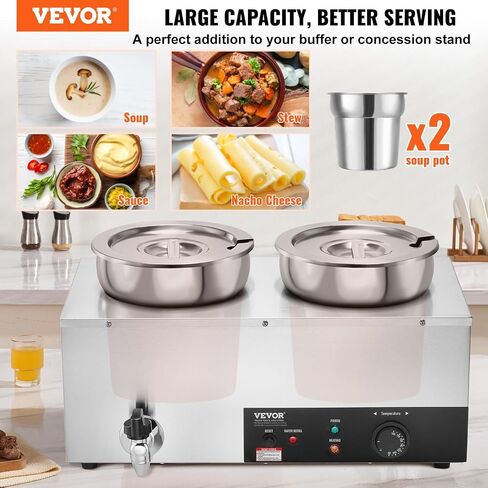 VEVOR Electric Soup Warmer, Four 7.4QT Stainless Steel Round Pot 86~185°F Adjustable Temp, 1500W Commercial Bain Marie with Anti-Dry Burn and Reset Button, Soup Station for Restaurant, Buffet, Silver in Saudi Arabia