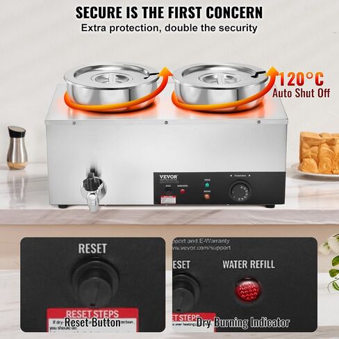 VEVOR Electric Soup Warmer, Four 7.4QT Stainless Steel Round Pot 86~185°F Adjustable Temp, 1500W Commercial Bain Marie with Anti-Dry Burn and Reset Button, Soup Station for Restaurant, Buffet, Silver in Saudi Arabia