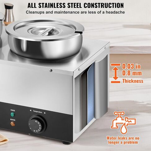 VEVOR Electric Soup Warmer, Four 7.4QT Stainless Steel Round Pot 86~185°F Adjustable Temp, 1500W Commercial Bain Marie with Anti-Dry Burn and Reset Button, Soup Station for Restaurant, Buffet, Silver in Saudi Arabia