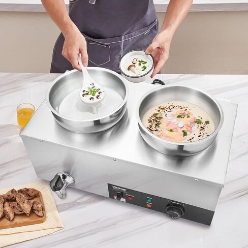 VEVOR Electric Soup Warmer, Four 7.4QT Stainless Steel Round Pot 86~185°F Adjustable Temp, 1500W Commercial Bain Marie with Anti-Dry Burn and Reset Button, Soup Station for Restaurant, Buffet, Silver in Saudi Arabia