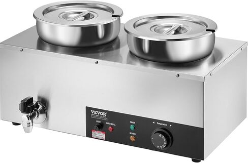 VEVOR Electric Soup Warmer, Four 7.4QT Stainless Steel Round Pot 86~185°F Adjustable Temp, 1500W Commercial Bain Marie with Anti-Dry Burn and Reset Button, Soup Station for Restaurant, Buffet, Silver in Saudi Arabia