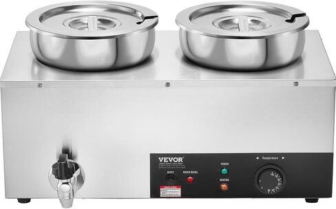 VEVOR Electric Soup Warmer, Four 7.4QT Stainless Steel Round Pot 86~185°F Adjustable Temp, 1500W Commercial Bain Marie with Anti-Dry Burn and Reset Button, Soup Station for Restaurant, Buffet, Silver in Saudi Arabia
