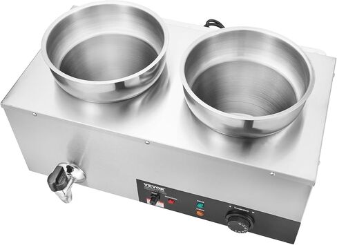 VEVOR Electric Soup Warmer, Four 7.4QT Stainless Steel Round Pot 86~185°F Adjustable Temp, 1500W Commercial Bain Marie with Anti-Dry Burn and Reset Button, Soup Station for Restaurant, Buffet, Silver in Saudi Arabia