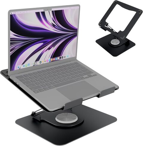 Adjustable Laptop Stand for Desk,Portable Laptop Holder with 360° Rotating Base,Ergonimic Foldable Laptop Riser, Compatible with MacBook Air/Pro,HP,Dell,Lenovo and All Laptops(10-17 inch),Black in Saudi Arabia