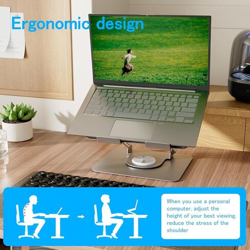 Adjustable Laptop Stand for Desk,Portable Laptop Holder with 360° Rotating Base,Ergonimic Foldable Laptop Riser, Compatible with MacBook Air/Pro,HP,Dell,Lenovo and All Laptops(10-17 inch),Black in Saudi Arabia